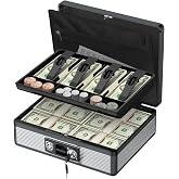 Uniclife Cash Box with Money Tray and Lock,Money Box for Cash Register | Portable Money Saving Box, Large Safe Lock Box, Metal Cash Drawer, 13.3" &times; 10.6" &times; 4.5"