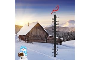 OQUQO Color Snow Gauge Outdoor, 24 Inch Iron Art Red Cardinal Snow Measuring Stick, Winter Snow Depth Measuring Device, Snowflake Metal Ruler Snowfall Measuring Gauge, Christmas Decorations Yard Stake