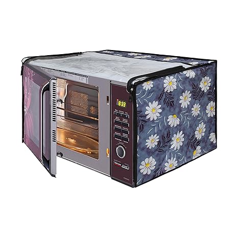 Glassiano White Flower Printed Microwave Oven Cover For Lg 32