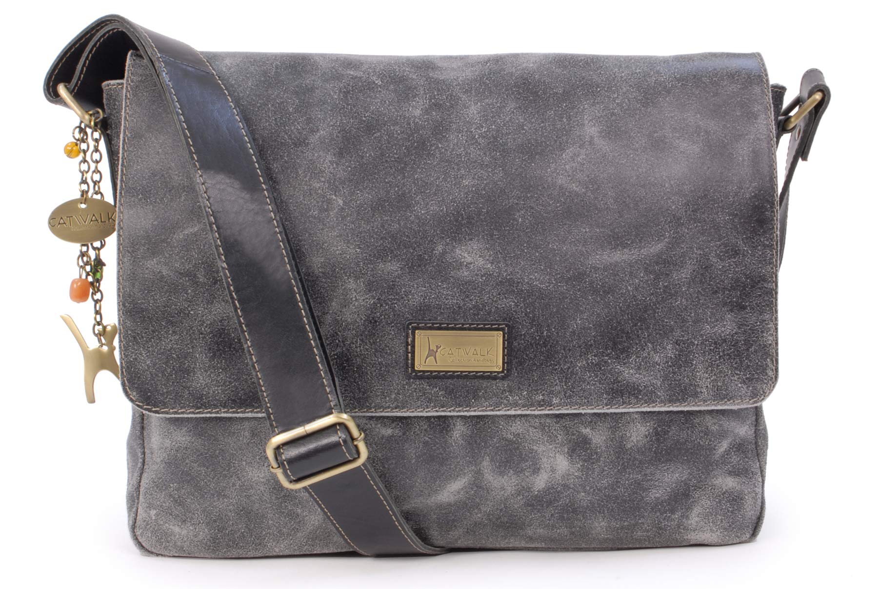 Catwalk Collection Handbags - Women's Large Messenger Bag - Ladies 14-15 Inch Laptop Bag - Distressed Leather - Fits A4 Notebooks - Sabine L Black — image 1