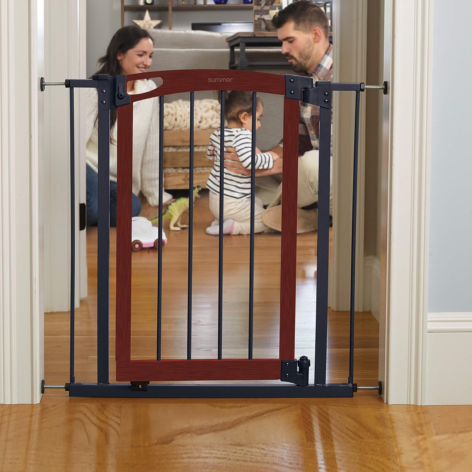 Summer Infant Decorative Wood Metal 5 Foot Pressure Mounted Baby Gate Brown Black Gates Doorways