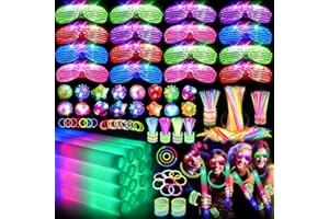 OLUPP 150 PCS Glow in the Dark Party Supplies, 16 Foam Sticks, 16 LED Glasses, 100 Glow Sticks and 18 Finger Lights for Neon Party, Wedding, Birthday, Concert, New Year, Carnivals, Raves