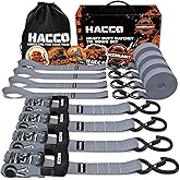 HACCOPLANET Ratchet Straps, 5280lb Break Strengeth, 16FT x 1.6" Heavy Duty Ratchet Tie Down Strap Set w/Padded Handle, S Hook, Soft Loop for UTV Motorcycle Truck Cargo Straps (Grey, 16FT)