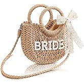 Pinkunn Bride Gift Bride Straw Purse Mrs Handwoven Bag Rhinestone Letter Bag Bachelorette Honeymoon Wedding Bridal Shower