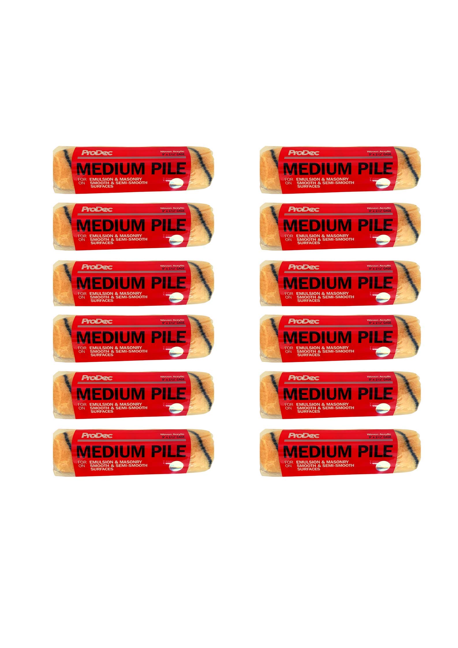 Prodec 9" x 1.5" Inch Medium Pile Roller Sleeve nap Refill Covers Multi 12 Pack for Walls, Ceilings, Smooth & semi-Smooth Surfaces Trade and DIY Emulsion & Gloss Paint - (12 Pack)