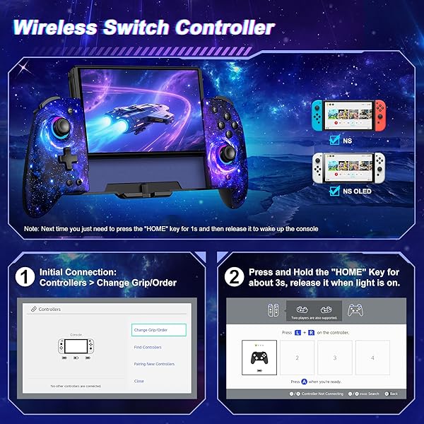 GAMMEEFY SWITCH CONTROLLERS, HALL EFFECT JOYSTICK SWITCH JOYPAD FORSWITCH/OLED, FULL-SIZE GRIP WIRELESS SWITCH PRO CONTROLLER WITH 9 COLOR LIGHTS. IDEAL FOR THOSE WHO PREFER HANDHELD MODE