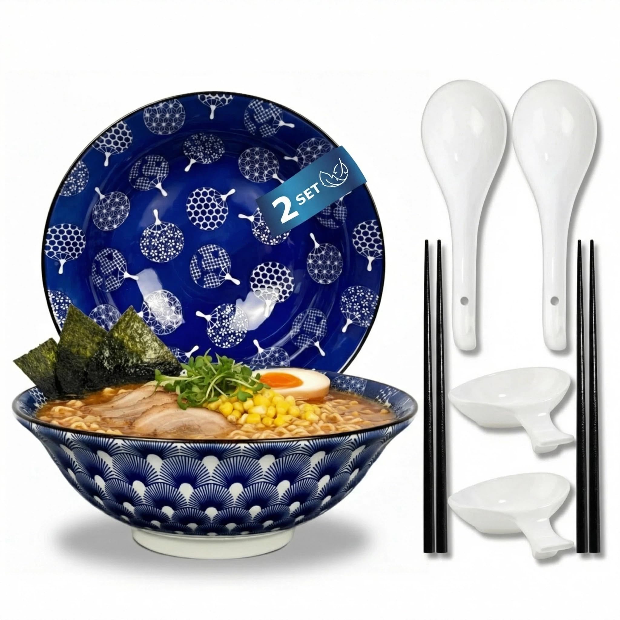 Urban Lifestyle Ramen Bowl Dinner Set for 2, Porcelain 20 cm Capacity 0.8-1 L Soup Bowl Salad Bowl Pho Soup Bowl Bowl Ramen Pasta Cereal Bowls Pho Soup Bowl, Uchiwa