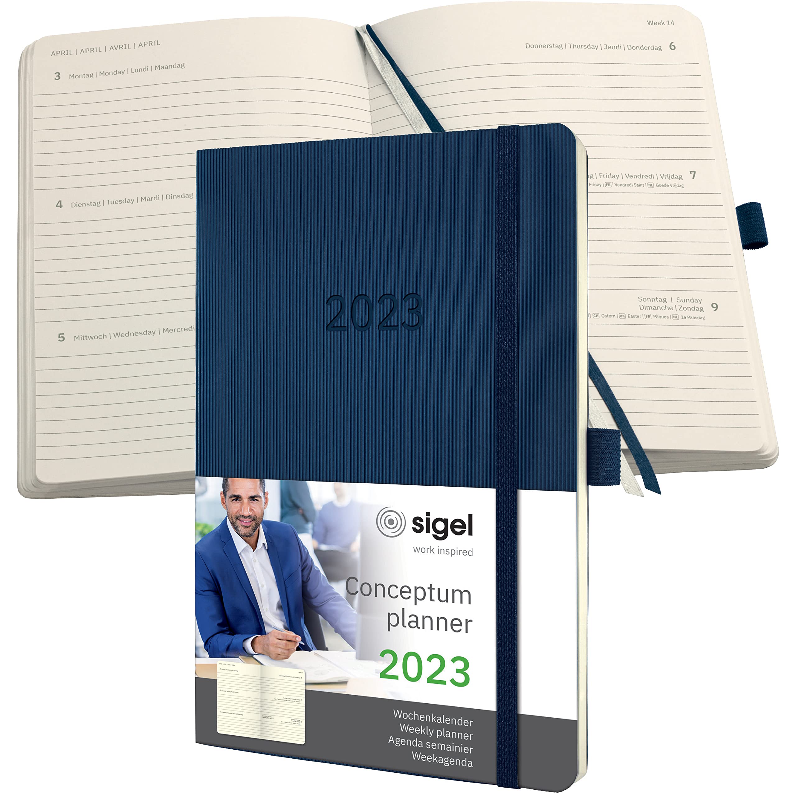 SIGEL C2332 Weekly planner Conceptum 2023 - approx. A5 - dark blue - Softcover - 2 pages = 1 week - 192 S.