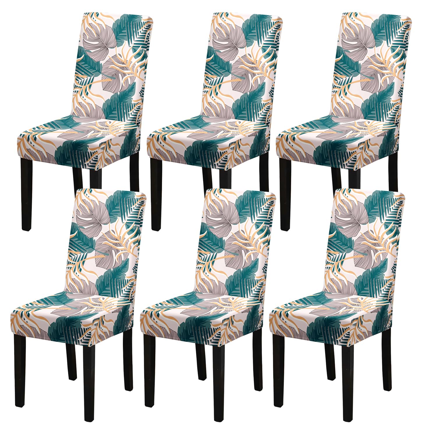 HZDHCLH Chair Covers Set of 4/6 Stretch Modern Chair Slipcovers for Dining Room Kitchen Wedding Party Washable Chair Protector(coral leaves,6pcs) — image 1