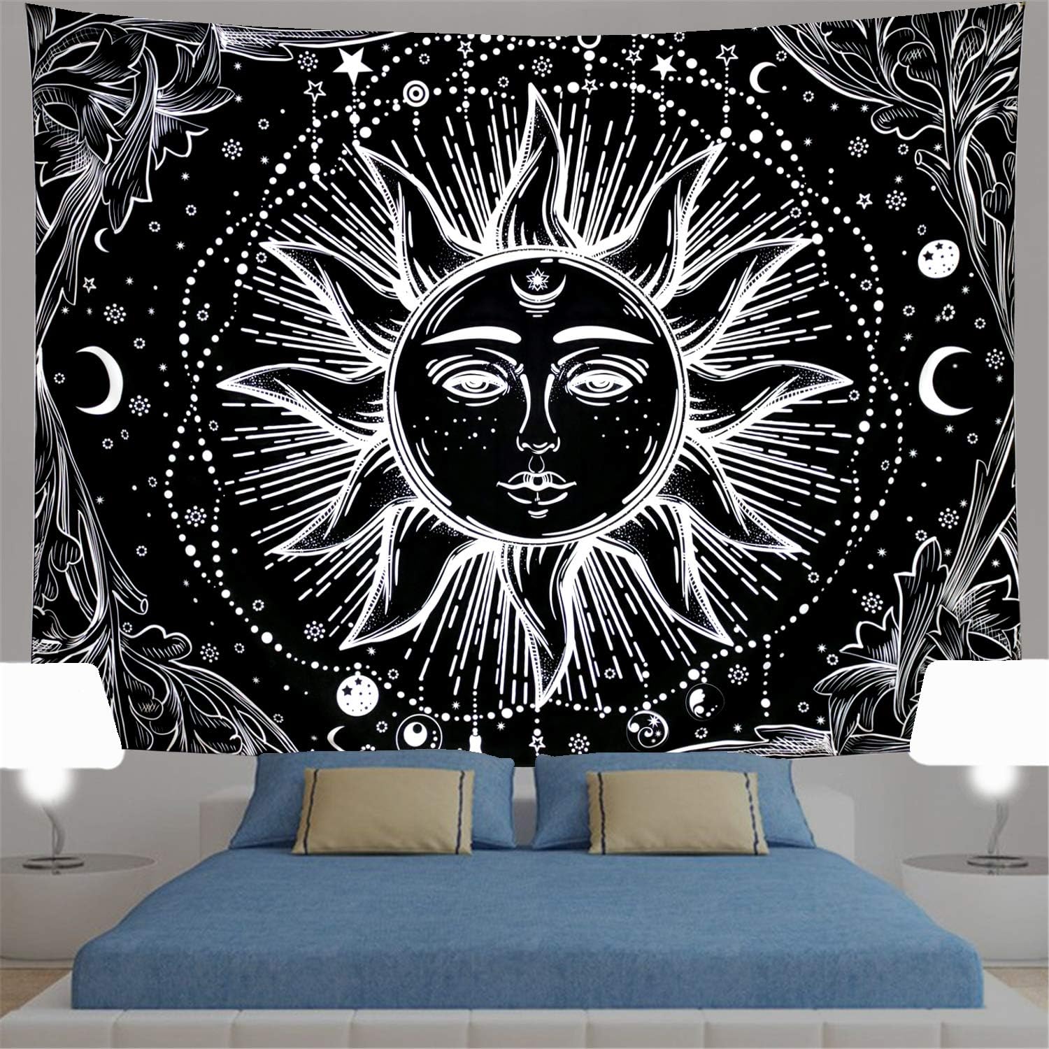 Sun Tapestry Psychedelic Burning Sun Wall Tapestry Black