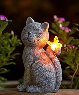 Goodeco Cat Statue with Solar Lights Garden Ornament Grey 21cm view 1