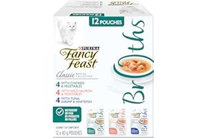 Fancy Feast Classic Broths Cat Food Complement, Collection Variety Pack 3 Flavours - 40 g Pouch (12 Pack)