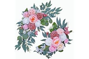 Wilupry Wedding Arch Flowers for Wedding Welcome Sign, 2PCS Artificial Flower Floral Swag for Decoration Ceremony Reception Backdrop Party Aisle (Pink)