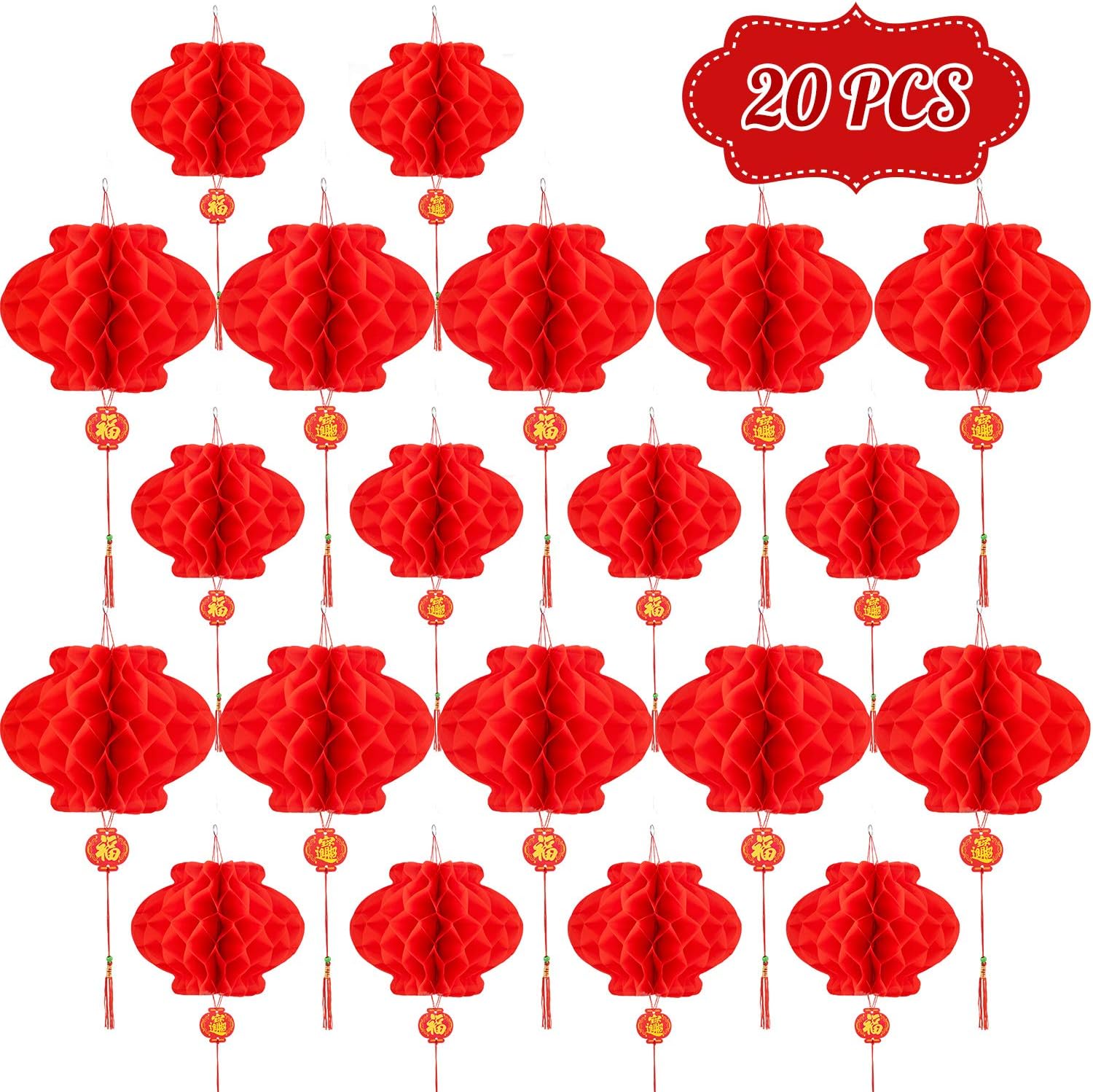 Whaline 12 and 10 Inches Red Chinese Lanterns, Red Paper Lanterns