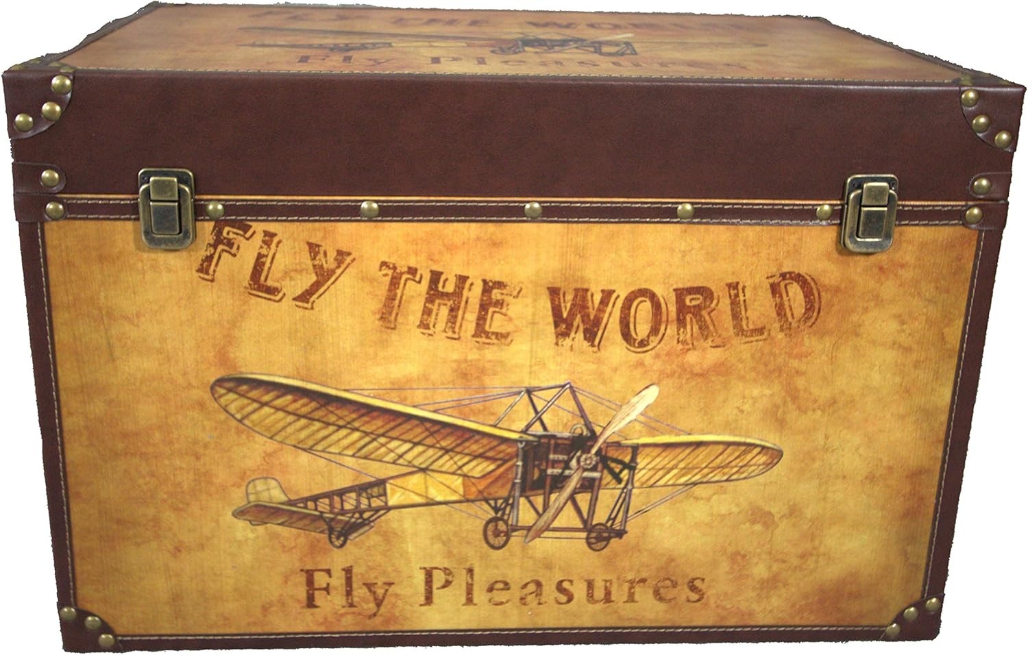 Amazon ペスカラコレクション木製収納チェスト 3サイズ 古典的な飛行機のプリントライナーと金属製固定具 M 50リットル The Pescara Collection ホーム キッチン 通販