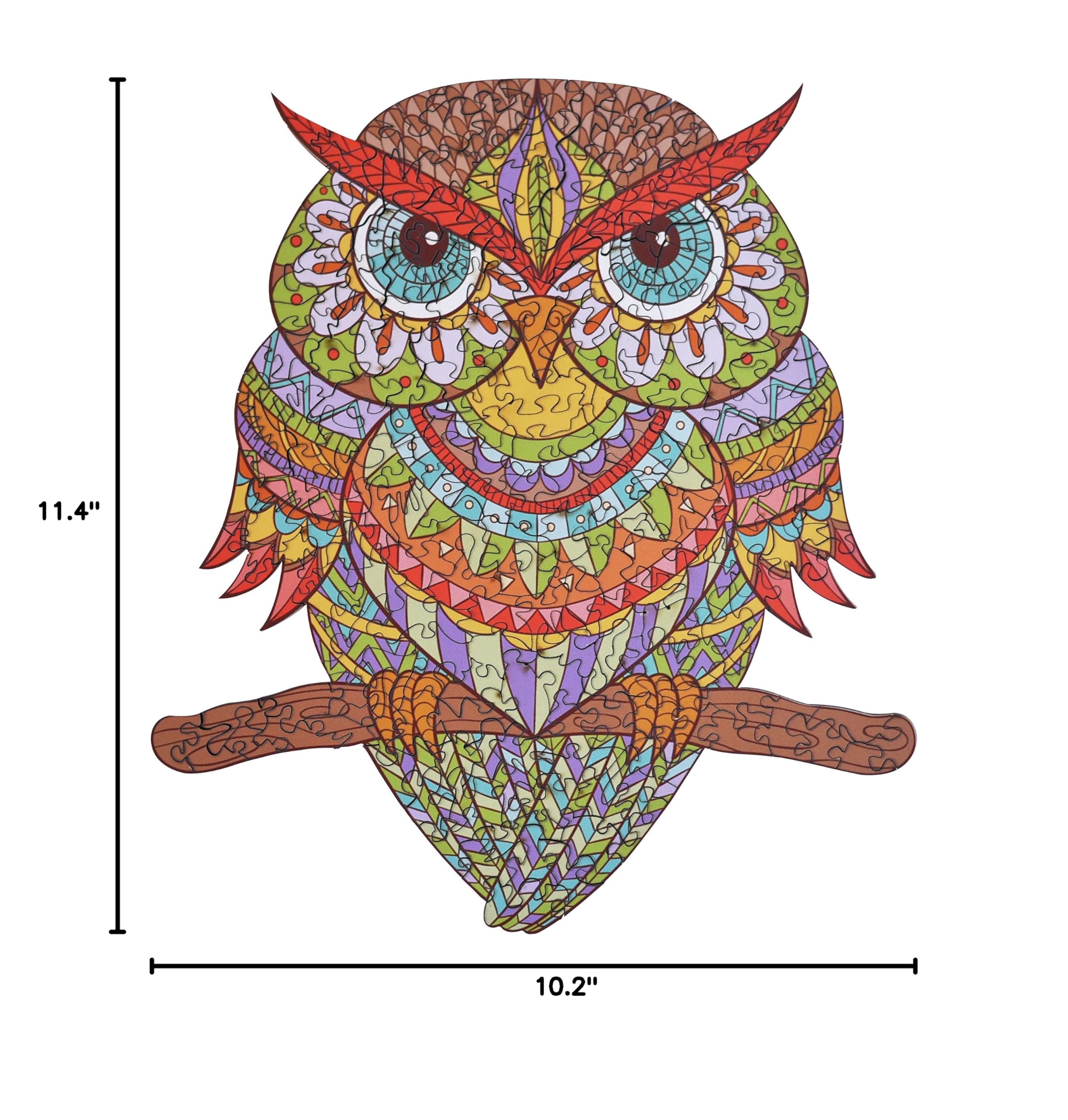 HARTMAZE Wooden Jigsaw Puzzles Colorful Owl HM-04 Small Bird Puzzle 206 Unique Shape Jigsaw Pieces-Beautiful Animal for Adults and 8 Years Age up Teens- Best for Family Game Play Collection.