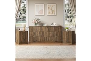 BAZELOR 9 Drawer Dresser & Nightstand Set 3-Piece, 63” Wide Tall Fluted Dresser and Night Stand Set of 2 with Metal Handle, M