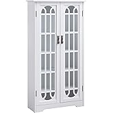 SEI Furniture Window Pane Display Storage Cabinet with Adjustable Shelves, White