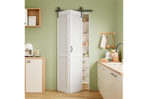 AINLARRY Bifold Barn Door 25" x 84", Bi-Fold Sliding Closet Doors with Hardware Kit Included, 29" Track Kit for 2 Closet Doors, Pre-Assembled Door Panels, Pre-Drilled Holes Easy Assembly