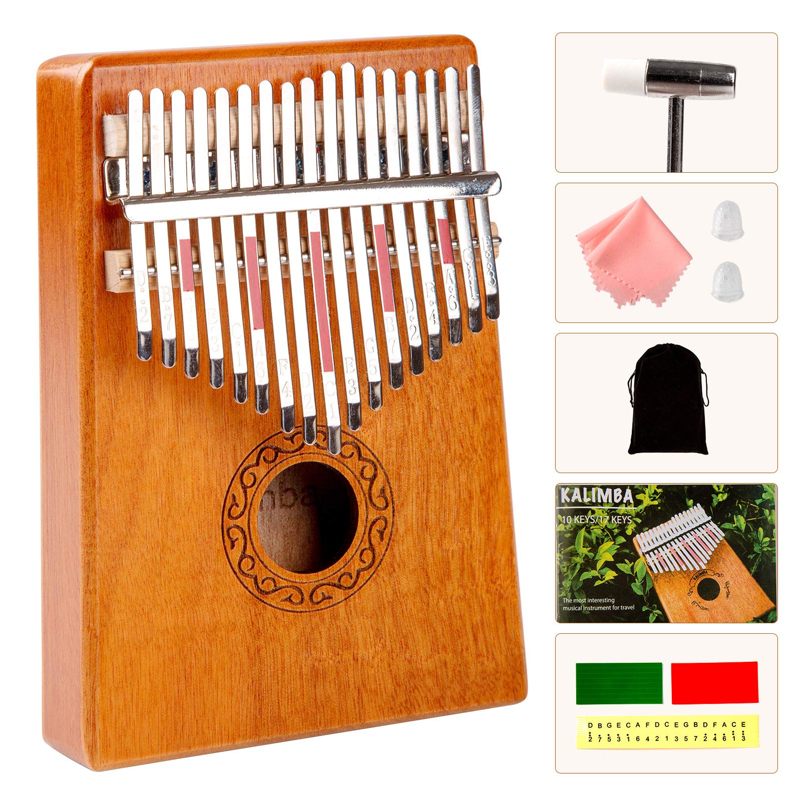 African Kalimba Instrument TODO 21 Key Mahogany Wood With Tuning 