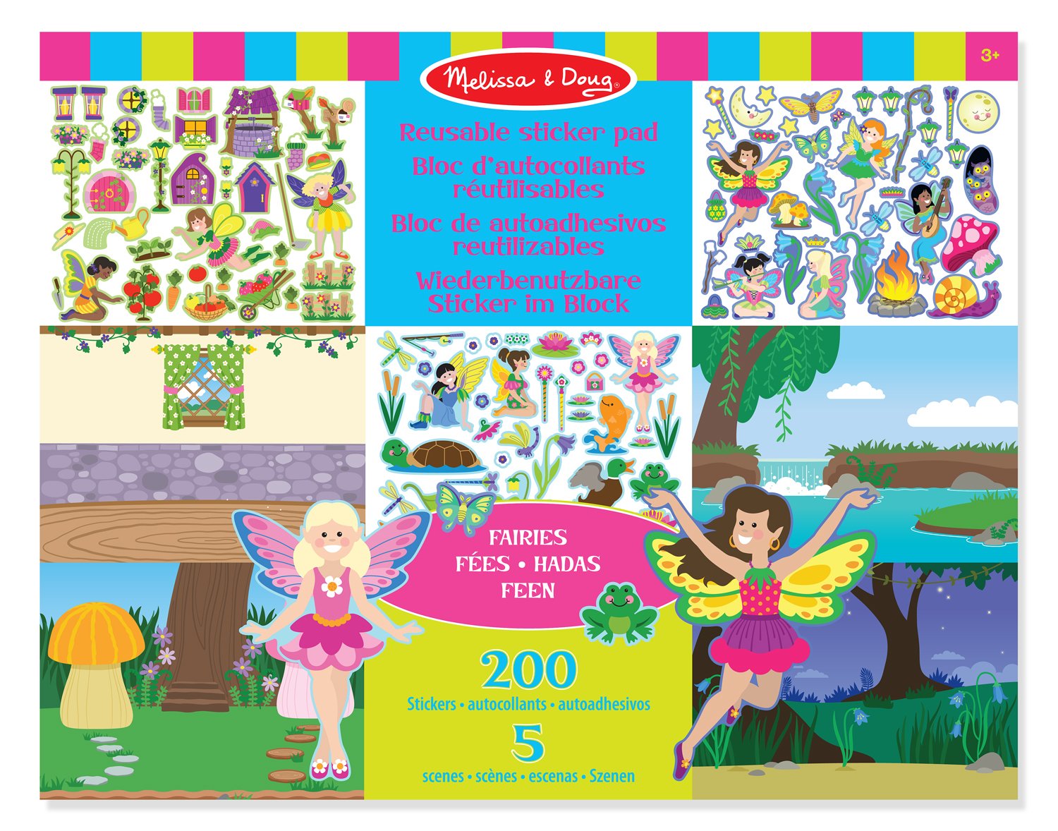 Melissa & Doug Reusable Fairies Sticker Books for 3+ Year Olds, Plane Activities Toddlers, Reusable Stickers for Kids Travel Activity Packs, Childrens Books 3-4 Years - FSC-Certified Materials