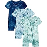 Jimonda Baby Girl Boys Rayon From Bamboo Pajamas 3 Pack Short Sleeve Footless Romper 2 Way Zipper Tie Dye Pjs Sleeper 0-24M
