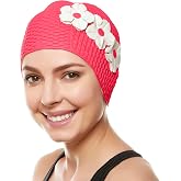 BeeMo Women&rsquo;s Latex Swim Cap - Rubber Swim Cap - Soft Comfortable Stretch Stylish Low Cut Design Protects Hair from Sun Salt or Chlorine Perfect for Water Activities Optional Chin Strap Available