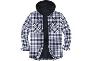 ZENTHACE Men's Sherpa Lined Full Zip Hooded Plaid Shirt Jacket