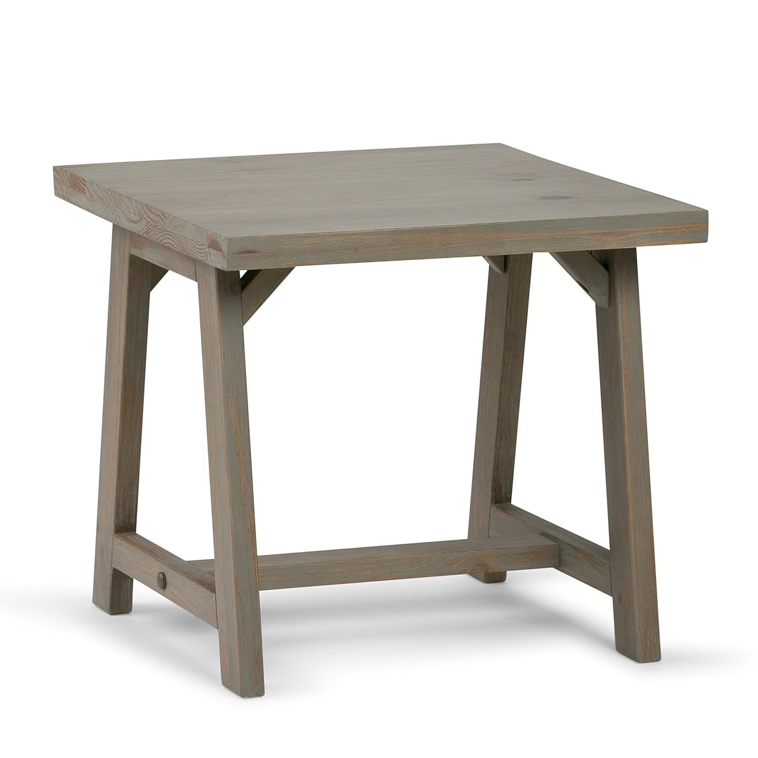 Simpli Home 3AXCSAW-02-GR Sawhorse Solid Wood Modern Industrial End Side Table in Distressed Grey