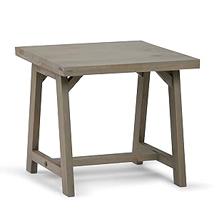 Simpli Home 3AXCSAW-02-GR Sawhorse Solid Wood Modern Industrial End Side Table in Distressed Grey