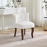 WUTUTUEE Velvet Vanity Chair with Back, Tufted Upholstered Vanity Stool with Solid Wood Legs, Mid Century Small Makeup Chair 