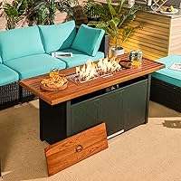 ORALNER Propane Fire Pit Table, 57” Rectangular Outdoor Fire Table 50,000 BTU Fire Pit w/Lid & Lava Rocks Auto Ignition Metal