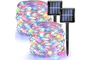 Dazzle Bright 2 Pack Solar String Lights Outdoor, Total 80FT 240LED Solar Powered Waterproof Fairy Lights 8 Modes, Copper Wire Lights for Christmas Patio Party Tree Yard Decoration (Multi-Colored)
