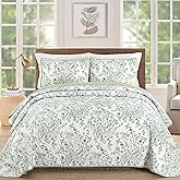 WONGS BEDDING Quilt King Size, Sage Green Quilt Bedding Set with 2 Pillowcases, Botanical Quilt for King Bed, Soft Microfiber Lightweight Coverlet Bedspread for All Season (110"×90", 3 Pieces)