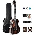 Caramel Ebony Wood Baritone Ukulele 30inch Wood LCD Color Display Electric Ukelele Kit Hawaiian Beginner Guitar Starter Pack 