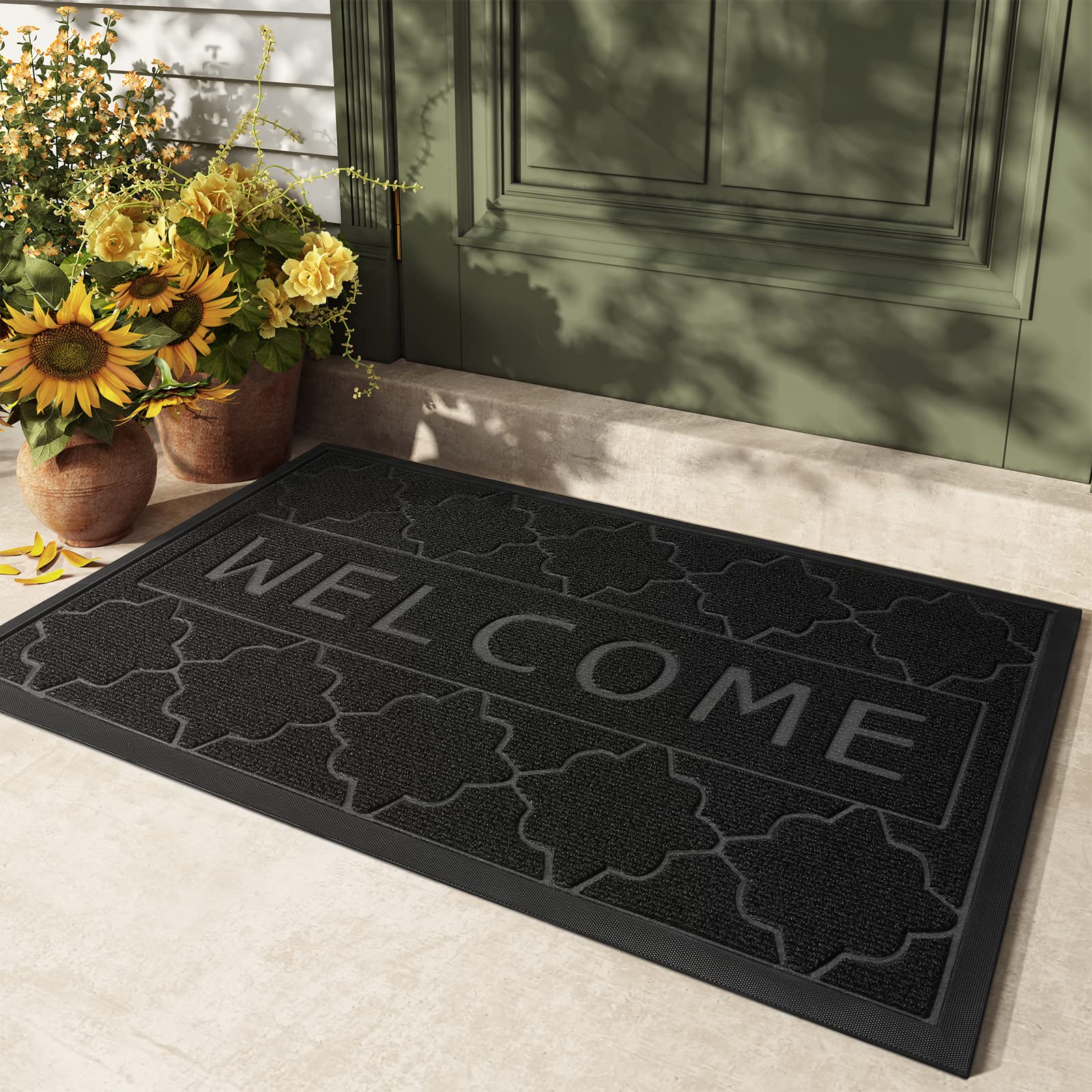 COLOR&GEOMETRY Welcome Outdoor Door Mat: Large Front Door Doormat Outside Heavy Duty Waterproof - 60 x 90 cm Blackgrey