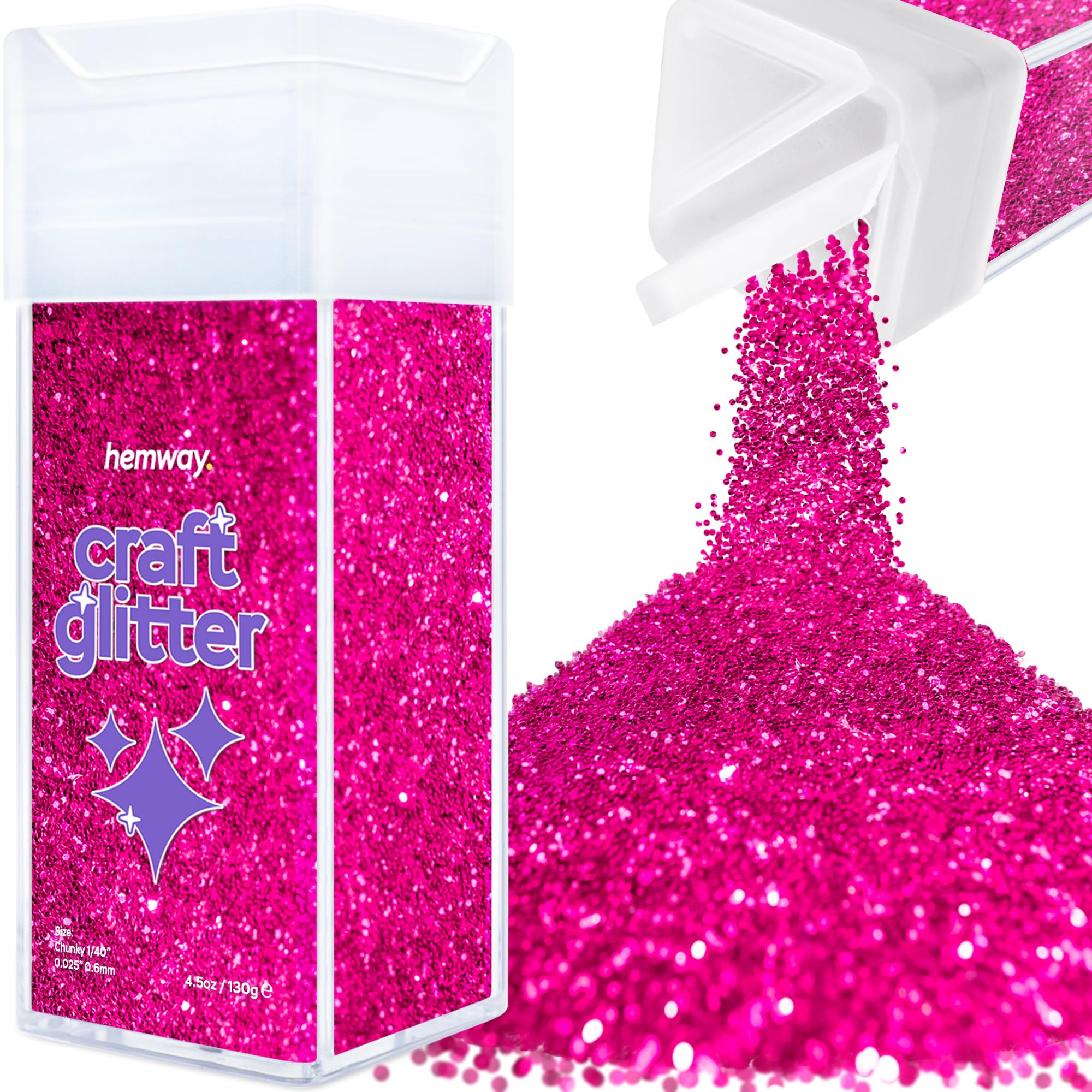 Hemway Glitter Shaker Dark Rose Pink 110g Chunky, Craft Glitter Shaker for Resin & Epoxy Crafts, Christmas Art Supplies, Nail, Body, Face, Eye, Festival, Crafting, Slime, Sparkle