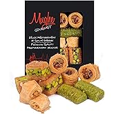 Mughe Gourmet Bitesize Turkish Pistachio Baklava Assortment Gift Box - Handmade X-Small Kadayif Dessert - Kataifi Pastry Gift