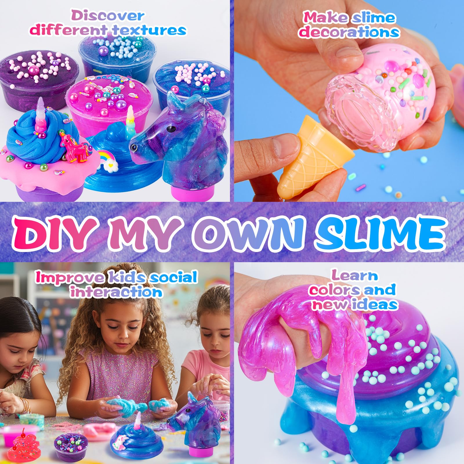 ZOnFRTO Mini Unicorn Slime Kit for Girls - Glimmer Crunchy, Butter, and Galaxy Slime for Kids 6-12 - Party Favors for Children