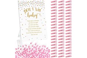 ZJJZGYXINTAI Don't Say Baby Shower Clothespin Game for Girl Includes 8x11 Standing Sign, 60 Mini Pink Clothes Pin, 60 Mini Pacifiers