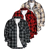 GEEK LIGHTING 3 Pack Flannel Shirt for Men Western Cowboy Shirts Casual Button Down Shirt Long Sleeve Plaid Shirts with 2 Pockets