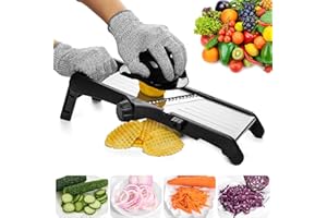 VEKAYA Adjustable Mandoline Slicer, Mandoline Slicer for Kitchen, Mandolin with Cut-Resistant Gloves,Potato Slicer, Vegetable Slicer, Mandoline French Fry Cutter, Stainless Steel Vegetable Chopper