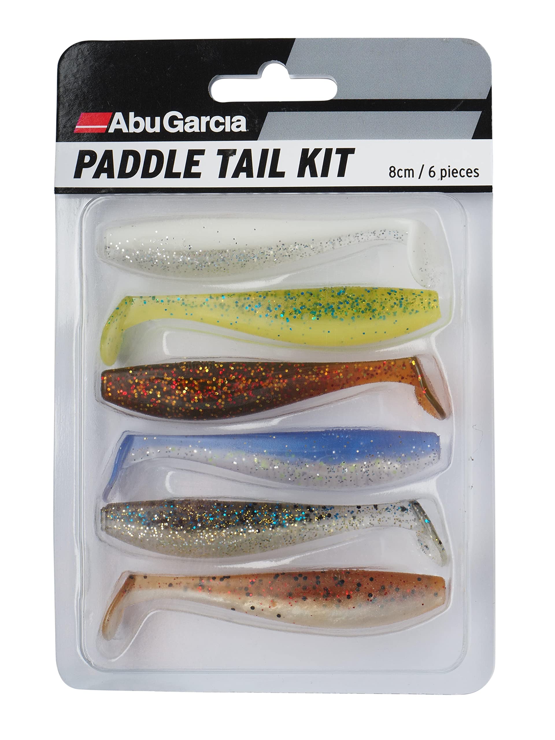 Abu Garcia Paddletail Soft Lure Kit, 6 All-Round Soft Baits in Proven Fish-Catching Colours, Ideal For Perch, Pike, and Zander, Fish With Jig Head, Dropshot, Carolina Rig,80mm