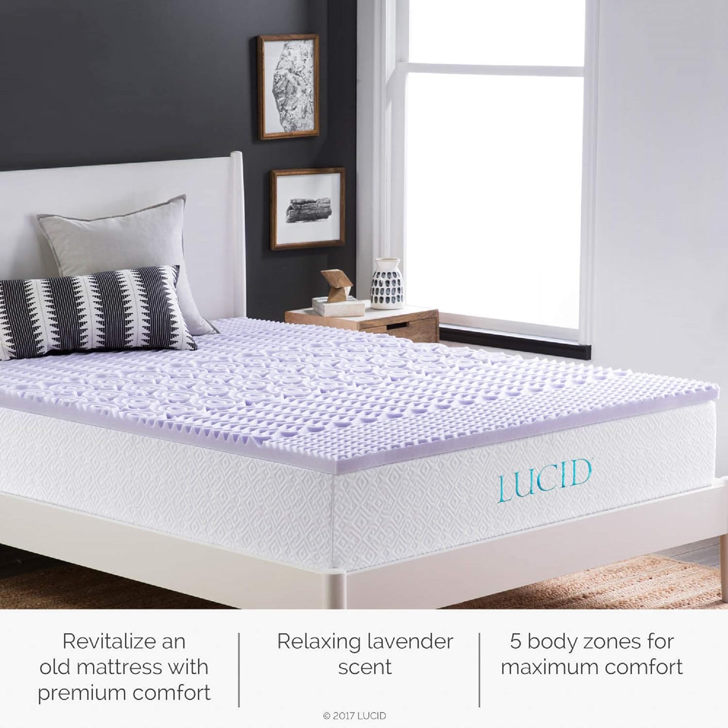 LUCID 2 Inch 5 Zone Lavender Memory Foam Mattress Topper - Twin: Home & Kitchen