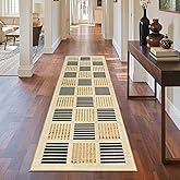 TUKDAK Washable Hallway Runner Rug 2x6 Checkered, Non Slip Low Pile Plaid Geometric Neutral Kitchen Rug Runner Black and Tan, Soft Modern Floor Carpet for Entryway Bathroom Larundry Room