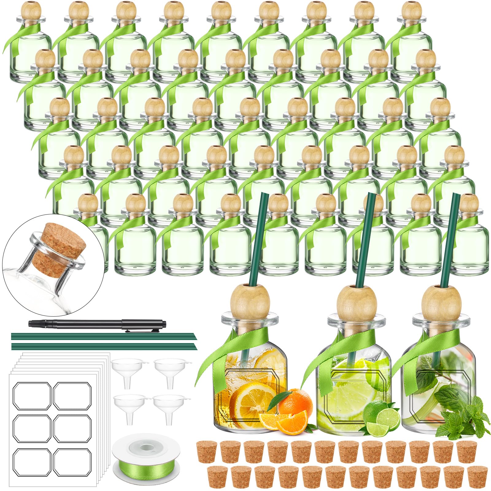 Photo 1 of Hushee 48 Pcs Shot Glasses Patron Bottles with Cork Straw 1. 7 oz Mini Empty Tequila Bottles for Drinks Small Reusable Clear Glass Patron Shot Cups with Silk Ribbon Wedding Party Favors (50ml)