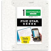 Five Star 3-Ring Binder + Study App, 1 Inch Binder with D Rings and Customizable Clear View Cover, 225 Sheet Capacity, White (261440A-ECM)
