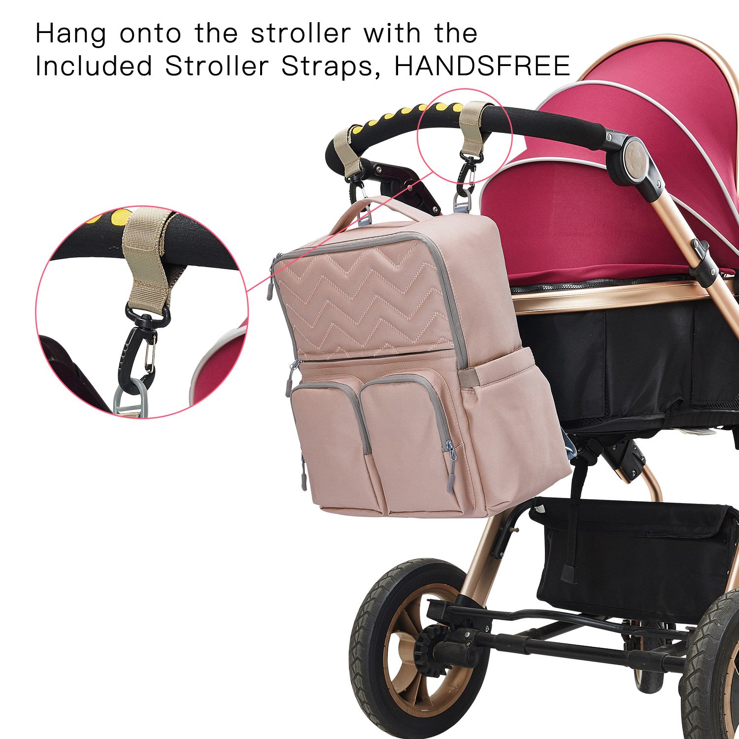 JOYNCLEON Baby Diaper Bag Waterproof Travel Backpack Large Capacity Nappy Tote Bags, Stroller Straps Changing Pad Included, Durable Stylish Multifunctional (Pink)