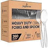 Plastic Forks and Spoons Set - (Bulk Pack 360 Pcs) Clear Plastic Cutlery Utensils Heavy Duty, 180 Forks and 180 Spoons, Silve