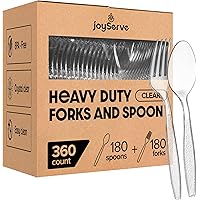 Plastic Forks and Spoons Set - (Bulk Pack 360 Pcs) Clear Plastic Cutlery Utensils Heavy Duty, 180 Forks and 180 Spoons, Silve
